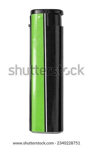 Black and green plastic cigarette gas lighter isolated on white background
