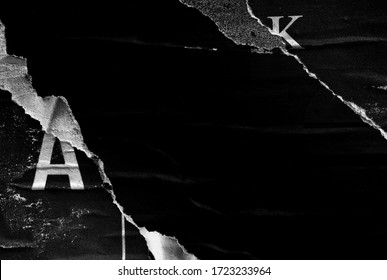 Black Grey Paper Background Creased Crumpled Surface / Old Torn Ripped Posters Scary Grunge Textures  