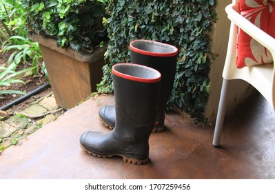 Black Gumboots With Green Background