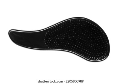 Black Hair Brush Isolated On White Background. Personal Grooming Accessory. File Contains Clipping Path. Perspective View.