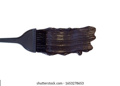 Black Hair Colouring Brush With A Trace Of Black Hair Dye Isolated On White Background.