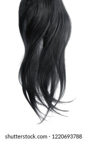 Black Hair, Isolated On White Background. Long And Disheveled Ponytail