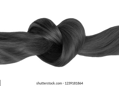 Black Hair Knot In Shape Of Heart, Isolated On White