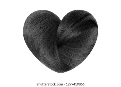 Black Hair Knot In Shape Of Heart, Isolated On White Background. Care Concept	