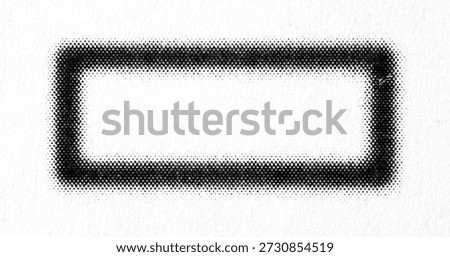 Black halftone dotted rounded-rectangle frame with thick border on white textured paper, vintage print, screentone look and soft ink fade.
