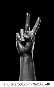 Black Hand Showing PEACE Sign. Black Skin Color.