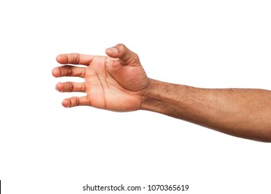 Black Hand With Virtual Smartphone Isolated On White Background. African American Man Holding Card, Phone Or Other, Void