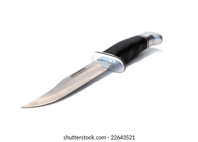 A Black Handled Buck Knife On White Background