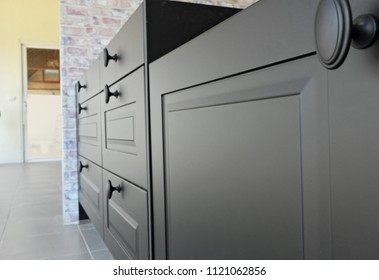 Black Handles Vintage Style On Black Kitchen Wooden Cabinets 