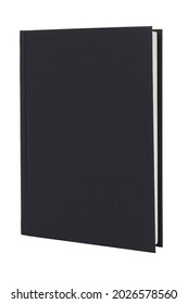 Black hardcover book upright on white with clipping path