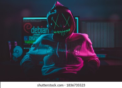 Black Hat Hacker That Working From Deep Dark Web From Cyberpunk World.