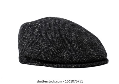Black hat on white background. Peaky blinders hat. 1920s years style.