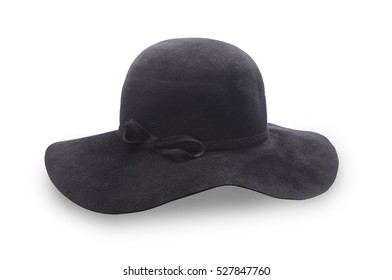 black hat with a wide brim isolated on white