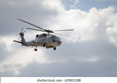 Black Hawk Uh 60 Helicopter Rescue Team Approach Landing, Exhaust Gas,  With Aviation Antennas On Mountain Background