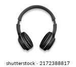 Black headphone isolate on white background. top view