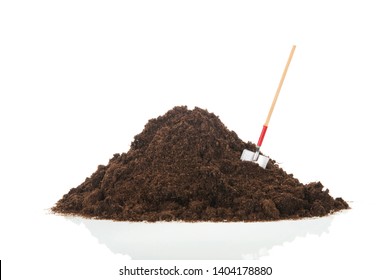 Black Heap Sand With Shovel Isolated On White Background