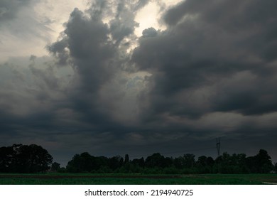 Black, heavy, undulating storm clouds. They are awe-inspiring, foreshadowing the arrival of sudden rains and life-threatening winds. - Shutterstock ID 2194940725