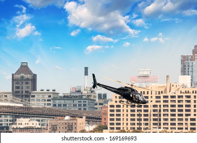 Black Helicopter Flying Over New York City.