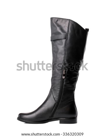 Black high boot isolated on white background.Side view.