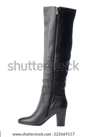 Black high boot women shoe isolated on white background.