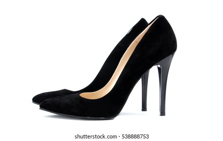  Black High Heel Isolated On White Background,