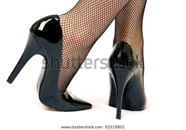 shiny black high heel shoes