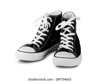 Black High Top Sneakers On A White Background