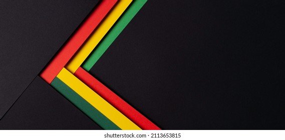 Black History Month Color Background. African American History Month Celebration. Abstract Red, Yellow, Green Color Flag On Black Paper Background