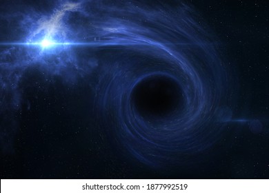 Black Hole Devours Star. Black Hole, Nebula And Galaxy In Deep Outer Space. Science Fiction Wallpaper. Elements Of This Image Furnished By NASA.