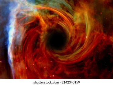 Black Hole Devours Stars And Nebula. Black Hole, Nebula And Galaxy In Deep Outer Space. Science Fiction Wallpaper. Elements Of This Image Furnished By NASA.