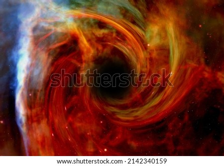 Black hole devours stars and nebula. Black hole, nebula and galaxy in deep outer space. Science fiction wallpaper. Elements of this image furnished by NASA.