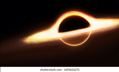 black hole and a disk of glowing plasma. Supermassive singularity in outer space, end of the evolution of supermassive stars, or core of a galaxy - Shutterstock ID 1693616272