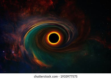 black hole and a disk of glowing plasma. Amazing black hole. Abstract space wallpaper. Universe filled with stars