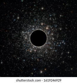 Black hole in the universe. Wormhole and stars in outer space. Astrophysics concept for background. Galaxy center with supermassive black hole in deep cosmos. Elements of this image furnished by NASA.