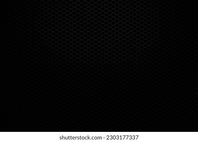 Black honeycomb background. dark grey texture background with vignette effect.