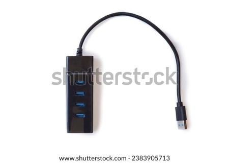 Black Hub 4 Ports USB isolated on a white background