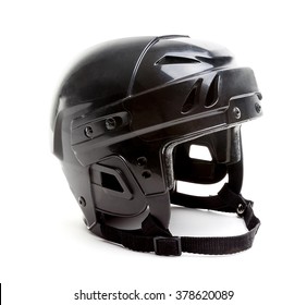 A Black Ice Hockey Helmet Isolated On White Background.