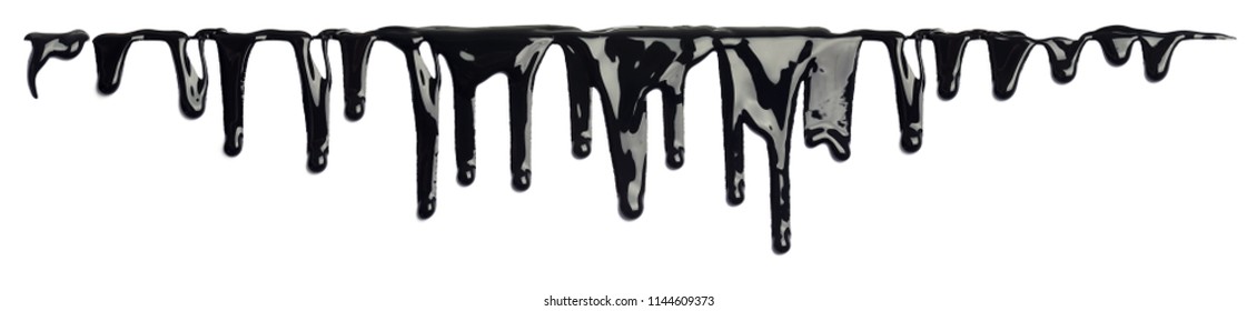 Black ink paint dripping isolated on white