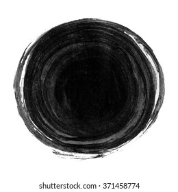 Black ink round background painted by brush. Illustration