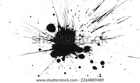 black ink splatter on white background,Paint brush strokes and drops texture.
