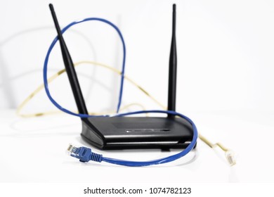 Black Internet Router. Isolated On White Background.