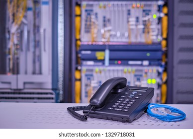 Black IP Telephone In Data Center Room