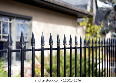 Black iron fence closeup