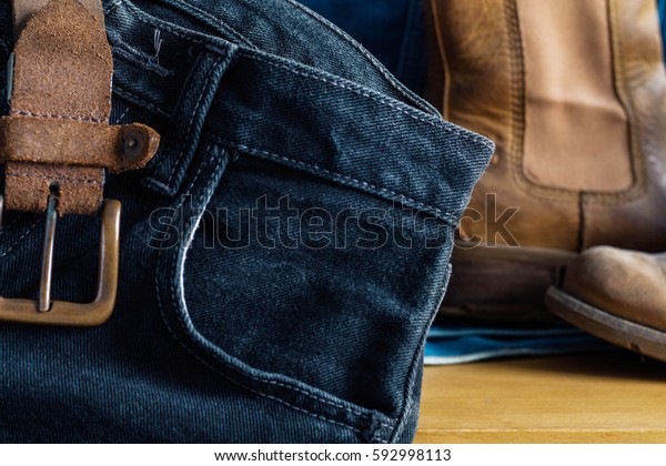 Black Jeans Belt On Old Wooden Stock Photo 592998113 | Shutterstock