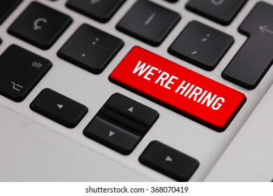 Black keyboard with red WE'RE HIRING button - Shutterstock ID 368070419