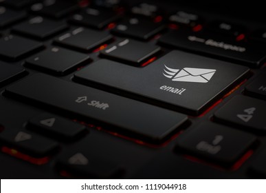 Black Keyboard Wiht Icon Email In Key Enter, Close Up