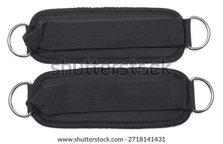 black kickback ankle strap for kickback machine isolated on white background, gym booty - gluteus workout, fitness lifting weights, top view