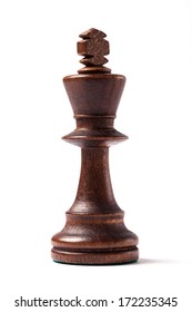 Black king, wooden chess figure isolated on white background and shot in studio. 
