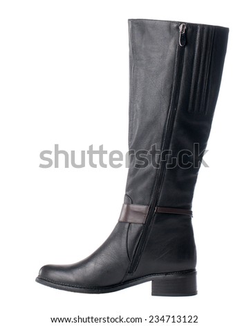 Black knee high boot isolated on white background.
