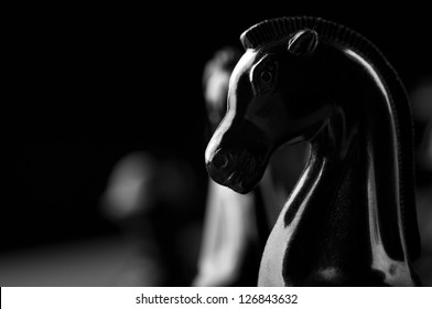 Black Knight Chess Piece On Background